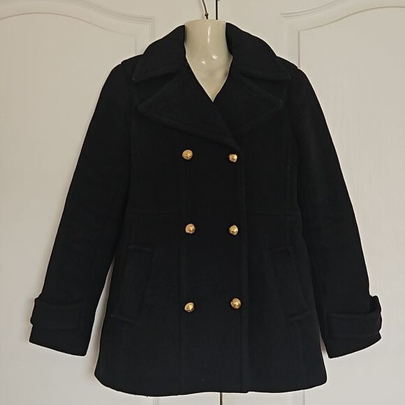 Banana Republic Women's Double Breasted Wool Coat Navy Blue Size 4 - Picture 5 of 16